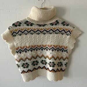 Zara | Fair Isle Turtleneck Sweater Vest Chunky Knit | Size Small